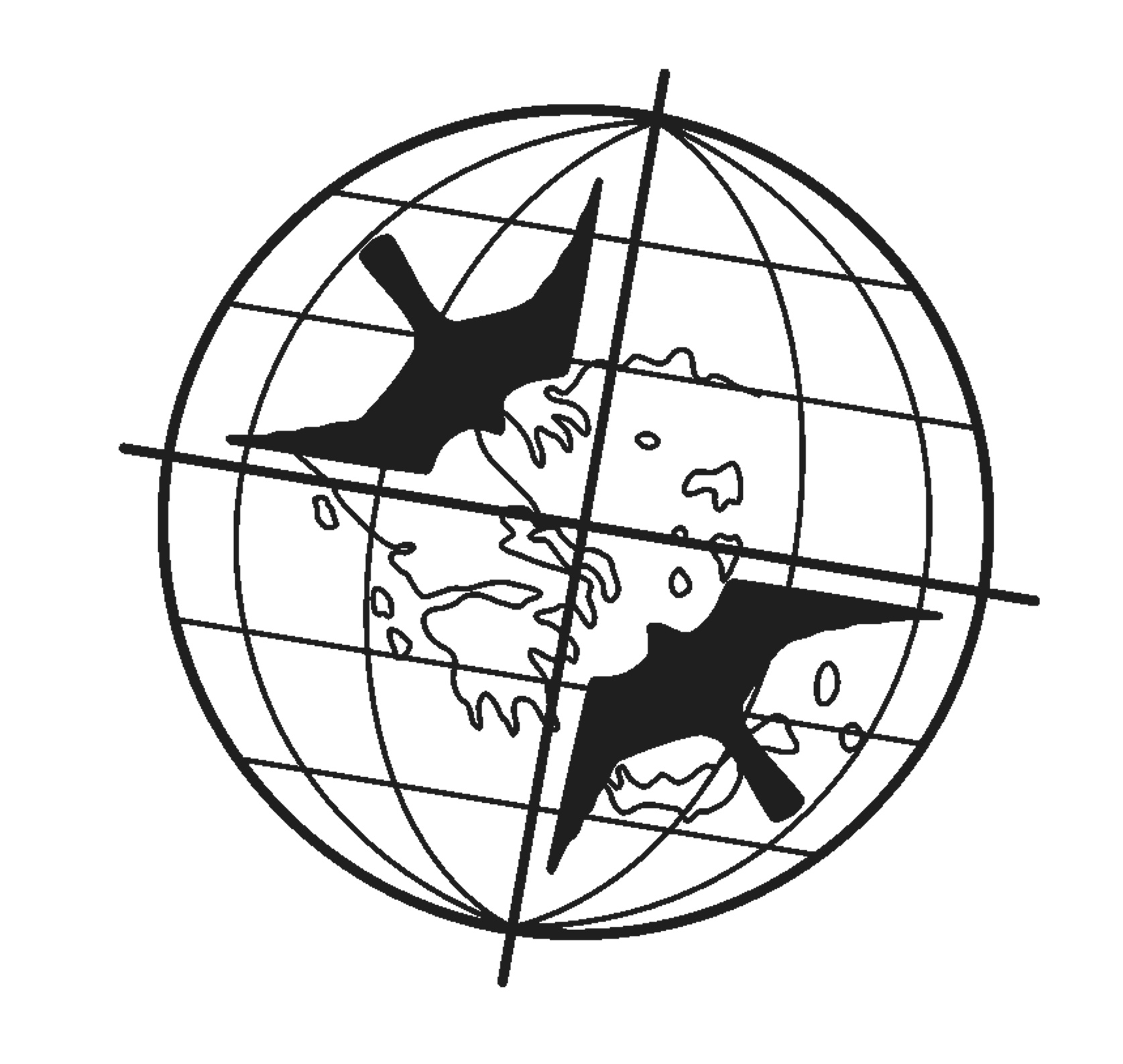 Greek bird ringing scheme logo. Outline of Eleonora’s Falcons on a grid of longitude and latitude-style lines with Greece in the centre.